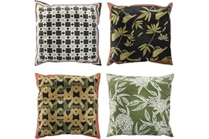 Nagoyuki Kissenbezüge, Kissenbezug 45x45, Zierkissen 100% Baumwollgewebe, Pflanzen Und Karomuster, Modisch Vielseitig, Sofa Wohnzimmer Dekoration, 4er Set Kissenbezüge