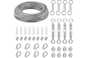 GIGTOOP 3mm Corde en Acier Inoxydable 35M,Kit de Cable Acier Suspendre,304 Câble en Acier Inoxydable Kit avec Tendeur Crochet,pour Fil à Linge, Treillis Plante Grimpante, Cable Suspension Luminaire