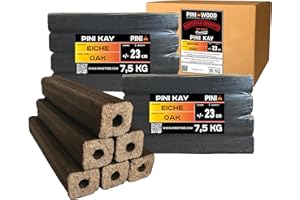 PINI Kay Briquets de roble de 23 cm de largo cuadrados con orificio de extracción 15 kg Briquets de madera dura Leña de roble para chimenea, estufa, fuego abierto, parrilla