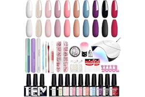 Kit Semipermanente Unghie Phoenixy con Lampada U V/LED 36W, 10 Colori Smalto Gel con Base e Top Coat Semipermanente , Kit Manicure Semipermanente per Principianti