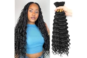 BLTYXT Deep Wave Bulk Hair 6 Bundles 24 Inch Synthetic Braiding Hair Curly Crochet Hair Boho Braids Natural Color for Hair Extensions (1B, 24 Inch（6 Bundles）)