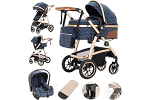 Gcarebb Carrito Bebe 3 en 1, Cochecito Bebe 3 Piezas Con Asiento De Auto, Cochecito con asa regulable en altura, Carricoche Combinado Paisaje Alto Marco de Aluminio Para Recién Nacido 0-4 años