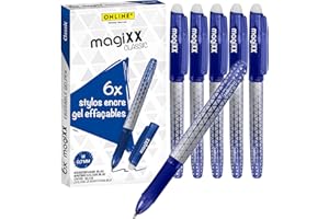 Online 6x stylo roller effaçable, encre gel bleu magiXX Classic, ergonomique avec partie soft grip, rechargeable, ideal pour enfants et pour l'école, pointe moyenne