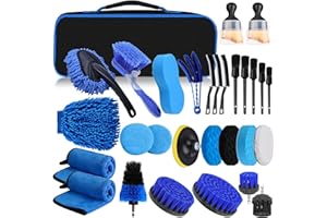 GIBOHOM Kit Pulizia Auto, 31 Pezzi Kit Lavaggio Auto, Set Pulizia Auto per Interni ed Esterni, Kit Detailing Auto con Spazzole, Spugne per Lucidatura, Pratica Borsa per Il Trasporto Inclusa