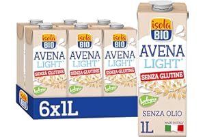 ISOLA BIO Bevanda di Avena Senza Olio Biologica, Senza Zuccheri Aggiunti, 100% Ingredienti Naturali, a Basso Contenuto di Grassi, per Vegetariani e Vegani, 6 Confezioni da 1 Litro