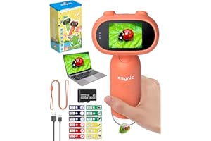 eSynic 500X-1000X Handheld Digital Microscope for Kids Rechargeable Mini Pocket Scope with 32G SD Card| 2.0" HD Screen| PC Connect | 12Pcs Slides,Science Edu Gift for Children Student Ages Over 6