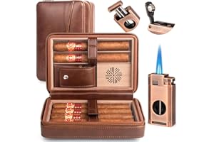 Marvero Leder Zigarrenhumidor Reise Set mit Befeuchter - Tragbarer Reise Humidor für 6 Zigarren,3-in-1 Zigarrenanzünder, V-Cutter & Punzierer (Dunkelbraun)