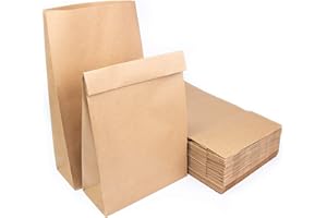 MIAMEX Lote de bolsas de bolsa de papel Kraft sin asa 34,5x20x9cm Bolsas reciclables para alimentos u objetos (50)