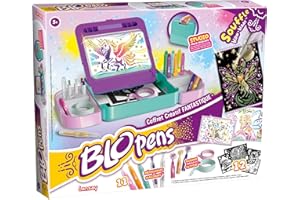 Lansay | BLOPENS COFFRET CRÉATIF FANTASTIQUE | Kit de Dessin Enfants avec Feutres Souffleurs, Pochoirs, Effets Aérographe et Paillettes | Activité Créative et Ludique dès 5 Ans | Accessoires Inclus