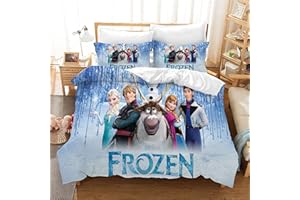 Goplnma- ELSA Bettwäsche Frozen-Kinderbettwäsche Für Mädchen-3D Digitaldruck, Mit Kissenbezug Reißverschluss, Mikrofaser, Mehrfarbig (135x200cm,13)
