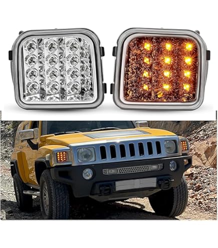 Amber LED Side Marker Lights For 2006-2010 Hummer H3 2009 2010 H3T, Smoked Lens H3 H3T Front Fender Turn Signal Corner Lamps