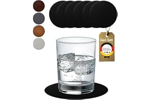 ‎LEDERFABRIK GARNIER Lederfabrik Garnier® Round Glass Coasters, Set of 6, Non-Slip and Washable, Perfect Table Protection, Glass Coasters, Leather, Black, Made in Germany