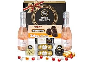 Valeli, Regalo original dia de la madre bombones Ferrero Rocher, chocolat,cava.Regalo original Navidad,San Valentín, Cumpleaños.Cesta delicatessen Estuche gourmet para regalar(ITALIAN ROSÉ)