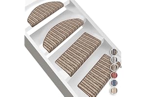FLODI. Pattern Striped Stair Tread Mats Non Slip, Trier, Set of 15 Pieces, Carpet Step Mats Self Adhesive Staircase Runner Pads (Brown, Rectangular - 23 x 65 cm)