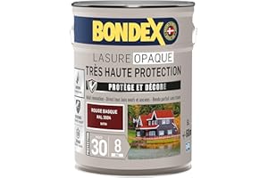 BONDEX - Lasure Opaque Très Haute Protection - Protège et Décore - Direct tous bois - Rendu parfait sans trace - 5 L - Rouge Basque RAL 3004