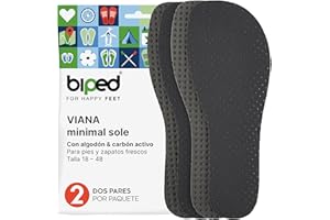 biped minimal sole VIANA - 2 pares de plantillas para minimal shoes y barefoot shoes - Plantillas de carbón activo con algodón auténtico - Plantillas para adultos y niños(34)