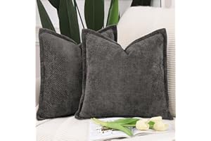 Madizz Juego de 2 Suave Chenilla Decorativo Funda de cojíns de Terciopelo con Borde Lujo Estilo Fundas de Almohada para el sofá Dormitorio Gris Pardo Oscuro Cuadrado 50 x 50 cm