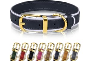 OOPSDOGGY Reflective Geniune Leather Dog Collar Soft Padded Collars for Small Medium Large Breed Dogs Puppy, 4 Sizes, 8 Colors (Blue, 9"-12")