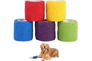 SANNIX 5 Rolls Pet Vet Wrap for Dogs Cats and Horse Self Adherent Bandage 2inch No Woven Elastic Cohesive Tapes for Finger, Sports and Stretch Athletic Bandages