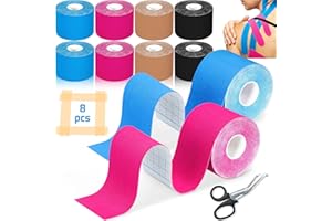 EUZLABBY 8 Rollen Kinesiotapes,Kinesiologie Tape Rollen(5m x 5cm),mit Spezielle Schere,Elastische Binde,für Muskelunterstützung,Physio Tape für Schulter,Rücken,Knie,Sport Tape Set.(bunt)