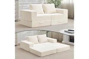 ‎VAMCHEER Vamcheer 2er Sofa mit Schlaffunktion -2 sitzer Modulares Schlafsofa, Zweisitzer Sofa mit 2 Kissen, Moderne Schlafcouch für Wohnzimmer und Schlafzimmer, Schlafcouch ausziehbar 180 cm breit, Beige