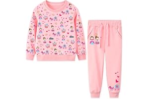 FILOWA Jogginganzug Mädchen Kinder Tracksuit Set Baumwolle Trainingsanzug Warm Sportanzug Cartoon Langarm Pullover Sweatshirt und Jogginghose Activewear für Kleinkinder Gr.92-122