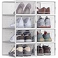 SONGMICS Shoe Boxes, Pack of 8 Stackable Shoe Storage Organisers, Foldable and Versatile for Sneakers, Fit up to UK Size 9.5, Transparent and White LSP08SWT