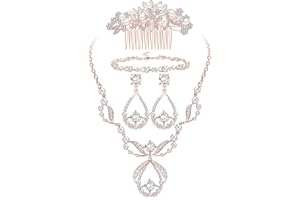 Kakonia Ensemble de bijoux de mariée en cristal pour bal de mariage mariée demoiselles d'honneur vintage strass collier boucles d'oreilles bracelet peigne pour femme