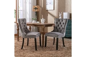 HomeTouch Luxury Velvet Kitchen Dining Chairs Set of 2 Upholstered Knocker Wing Back Office Chairs with Oak Wood Legs for Dining Room Bedroom, Hand Made (2, Grey)