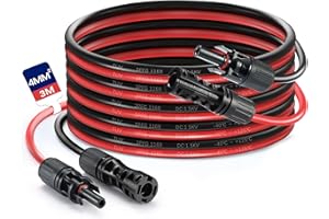 SOLVAZCABLE Solar Panel Cable 4mm² 6mm²,Solar Extension Cable 3m/5m/10m/15m with Connectors (Male & Female) for Solar Panels Photovoltaic Systems (Red + Black) (4mm²/3m)