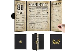 Benjia 80th Birthday Decoration, Bday Card Gift Guest Signing Book for Woman Man, Born in 1945 UK Poster Guestbook, 80 Years Old Signature Board, Vintage Birthday Party Decor for Mum Dad