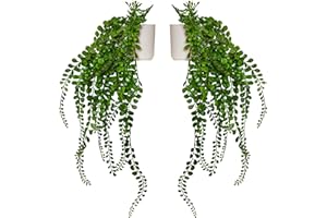 ECO HOME STORE Juego de 2 Plantas Artificiales Colgantes Decorativas en Macetas Blancas Accesorios para el Hogar Planta Colgante Artificial de Interior Planta Colgante Decorativa Plantas Artificiales de Interior