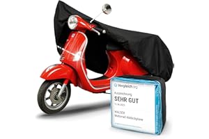‎WALSER WALSER Premium Motorrad Abdeckplane S, Auszeichnung Sehr Gut* Abdeckplane wasserdicht, Vespa Abdeckplane aus PVC, Outdoor Motorrad Plane, Zubehör, schwarz 185x90x110 cm