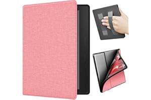 Etui ERUNTO na 7-calowy Kindle Oasis 2/3, etui z TPU z teksturą tkaniny i podwójnym paskiem na rękę z tyłu, etui magnetyczne z funkcją inteligentnego budzenia/uśpienia (Różowy)