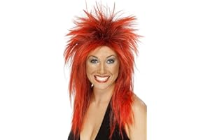 SMIFFY'S Smiffys Peluca de diva del rock, Roja, Peluca corta por delante y larga por detrás Halloween