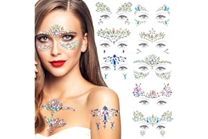 MODACRAFT 8 Set Glitzersteine Gesicht Festival Outfit, Glitzersteine Selbstklebend Rave Strasssteine Temporäre Tattoos Schmucksteine Glitzer Gesicht Kristall Juwelen für Schminke Party Karneval Halloween