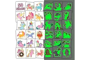 Leesgel 50 x Glow Unicorn Tattoos for Kids Party Bags Fillers, Unicorn Stickers, Temporary Tattoos for Unicorn Party Decorations Birthday Supplies, Unicorn Gifts for Girls Party Games Toys Favours
