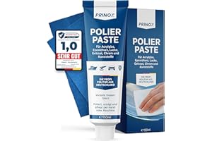 ‎PRINOX PRINOX 150ml Polierpaste inkl. Profi Poliertuch I Politur für Acrylglas, Epoxidharz, Lacke, Gelcoat gfk, Chrom & Kunststoffe I Entfernt Mattierungen & Mikro Kratzer