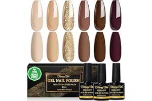 Shining She Esmaltes Semipermanentes para Uñas sin TPO sin HEMA, 6 Colores Marrón Beige Marrón Rojizo Dorado-Glitter Soak Off UV/LED Pintauñas Semipermanentes para Novato Nail Art DIY,8ML