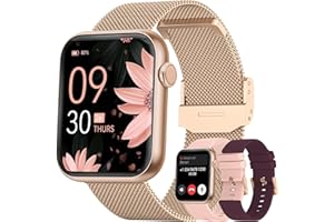 AKUMAKA Reloj Inteligente Mujer con Llamadas, 1,85" HD Smartwatch con 3 Correas Función Femenina 8 Modos Deportivos Pulsómetro SpO2 Sueño IP68 Whatsapp Notificación Android iOS Oro Rosa, Regalo Mujer