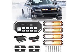JMEST LEAD White & Amber LED Strobe Lights for Trucks, 4PCS 12 LED Emergency Warning Beacon Lights with 9-Key Strobe Controller, Surface Mount Car LED Grille Lights Bar for Vehicles ATV Tractor