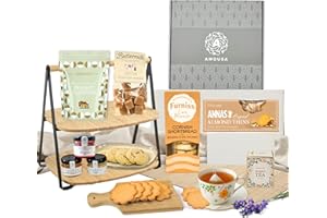 A AMOUSA Afternoon Tea Hamper Gift Set – Includes Tea Bags, Shortbread, Almond Thins, Fudge, Peanut Clusters & Mini Jams – Afternoon Tea Gift, Hampers & Gourmet Gifts for Women, Christmas Tea Hamper Food Gifts