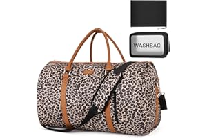 TIBES Garment Bag for Travel Convertible Carry On Garment Bag Large Travel Duffel Bags for Women 2 in 1 Hanging Suitcase Suit Travel Bags for Women & Men 3pcs Set, C-Brown Leopard