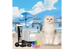 CENOVE Filet de Protection pour Chat Balcon sans Percer, 3×4M / 3×6M / 3×8M Filet Chat Balcon, Filet Sécurité Anti avec Crochets Adhésifs, Silicone & Attaches de Câble et Jouets pour Chats