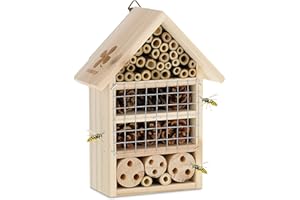 Relaxdays Hotel per Insetti, Casa per Api e Coccinelle, Legno d'Abete, Bambù, Pigne, Giardino, HLP 24x18x9 cm, Naturale