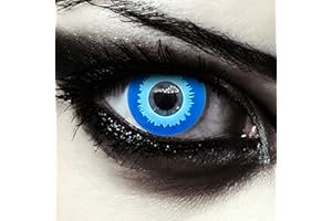 DESIGNLENSES, Dos lentillas de colores azules para Halloween caminantes blancos disfraz, 1 par/2 pzs, sin graduación + caso de lente „Blue Elfe"
