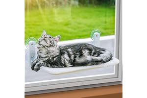 MEWOOFUN Plegable Hamaca Gato Ventana | Cama Gatos con Ventosa Fuerte Alfombra Reversible | Cama para Gatos | Soportar hasta 18kg (White M-52x30x20cm)