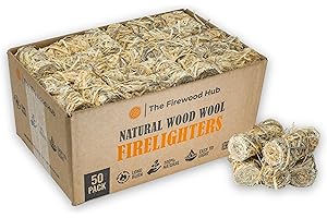 THE FIREWOOD HUB 50 - Wood Wool Firelighters for Safe, Clean, and Odorless Ignition of Wood and Log Burners, BBQs, Pizza Ovens, and More - The Perfect Fire Starter For Any Occasion.