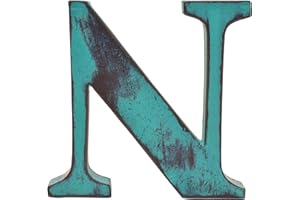 LETTER-O-HOLIC Shabby Chic Vintage Large 11 cm Wooden Letters Hand Finished Alphabets Free-Standing Or Wall Mounted Décor for Weddings Baby Names Signs Unique Personalised Gift. (Teal, Letter N)