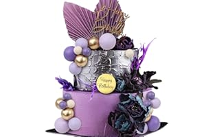 LARDUX 28 PCS Purple Cake Decorations - Birthday Cake Toppers DIY Palm Leaves Boho Mini Balloon Cupcake Insert Purple Cake Balls for Girl Women Birthday Party Decor